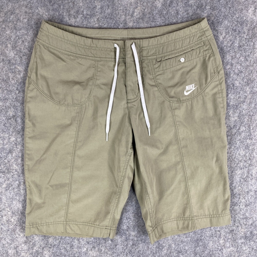Nike Shorts Womens M 8-10 Green/Brown Casual Logo Athletic Drawstring Swoosh